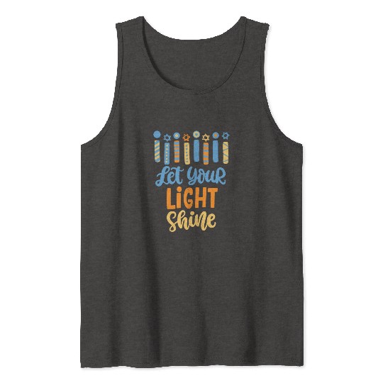 Funny Hanukkah Let Your Light Shine Menorah Adults Tank Tops