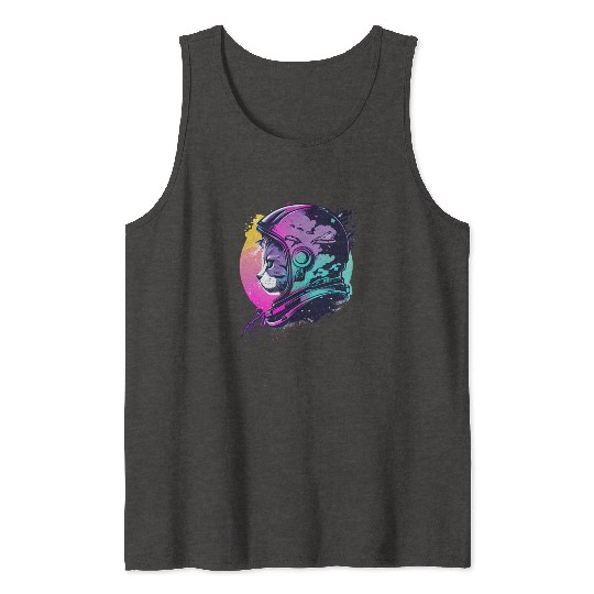 Aesthetic Vaporwave Space Cat 80s 90s Astronaut Tank Tops