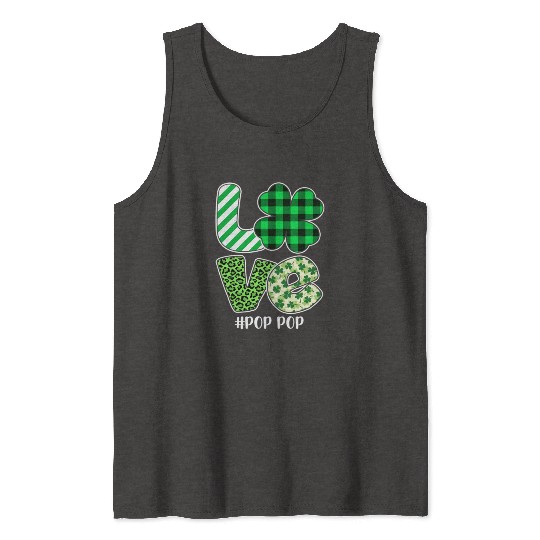 Love Pop Pop Green Plaid Leopard Shamrock Tank Tops