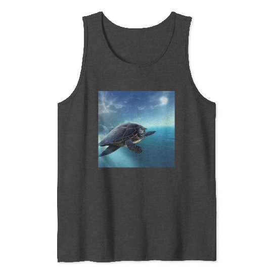 Turtle swimming in the blue ocean print Tank Tops