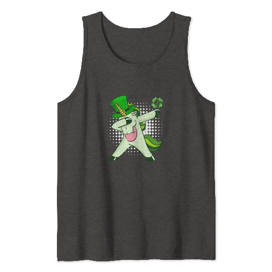 Dabbing unicorn shamrock St. Patrick's Day Tank Tops