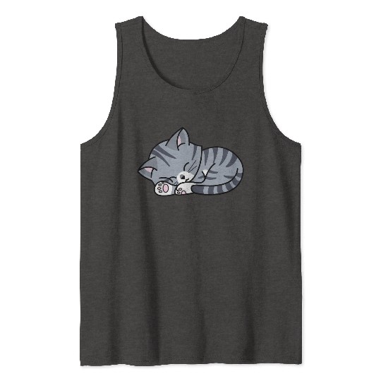Grey Tabby Sleeping Tank Tops