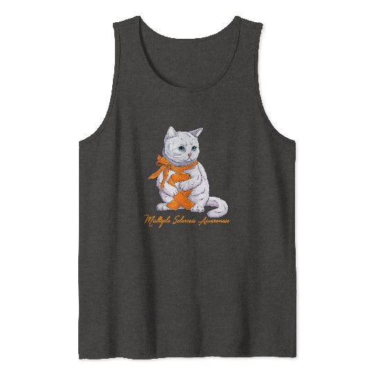 Multiple Sclerosis MS Awareness Cute Cat Wear Oran Tank Tops