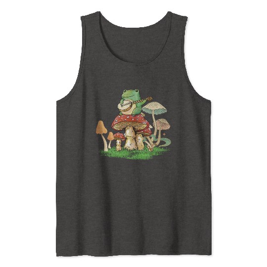 Frog Playing Instrument On Mushroom Tank Tops