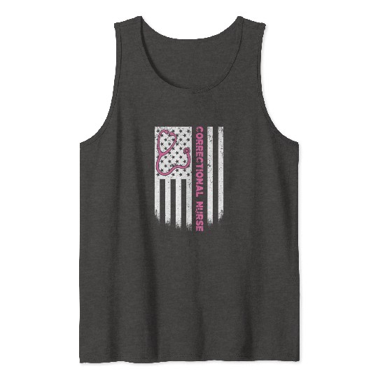 Correctional Nurse American flag US Stethoscope RN Tank Tops