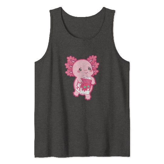 Kawaii Axolotl Strawberry Milk Teen Girl Kids Japa Tank Tops