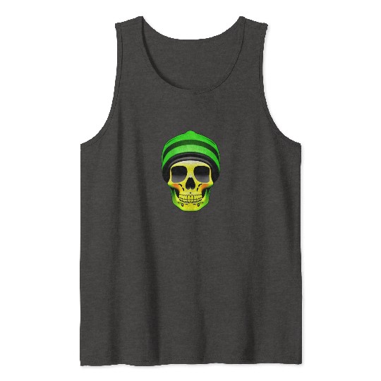 "Green Beanie Skull" Tank Tops