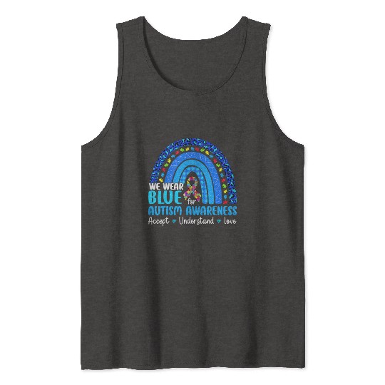 Rainbow Be Kind Trendy Tank Tops We Wear Blue For Autism