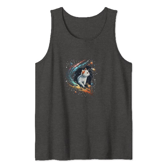 Astronaut Cat or Space Cat on Galaxy Cat Lover Tank Tops