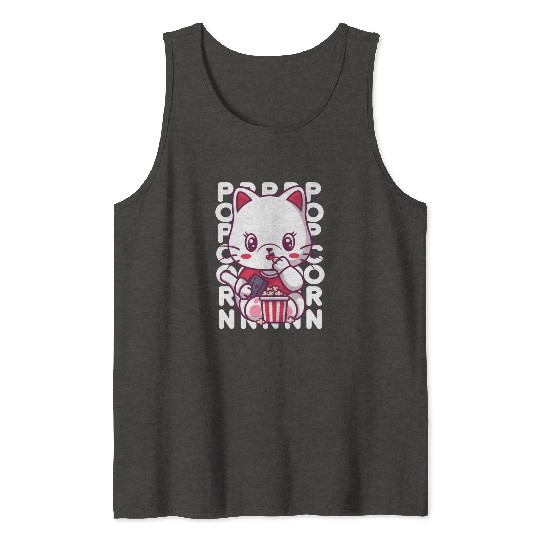 Cat Eating Popcorn Tank Tops