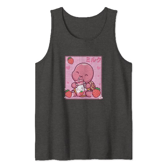 Kawaii Turtle Lover Strawberry Milk Shake Otaku Tank Tops