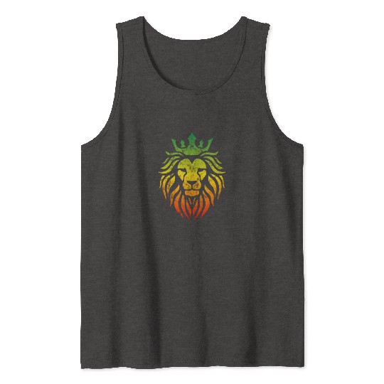 Lion Of Judah With Crown In Rastafarian Color Tank Tops
