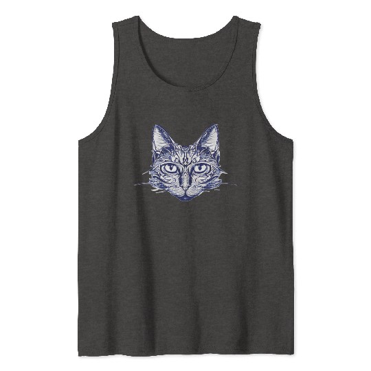 Gothic black and white abstract cat Tank Tops