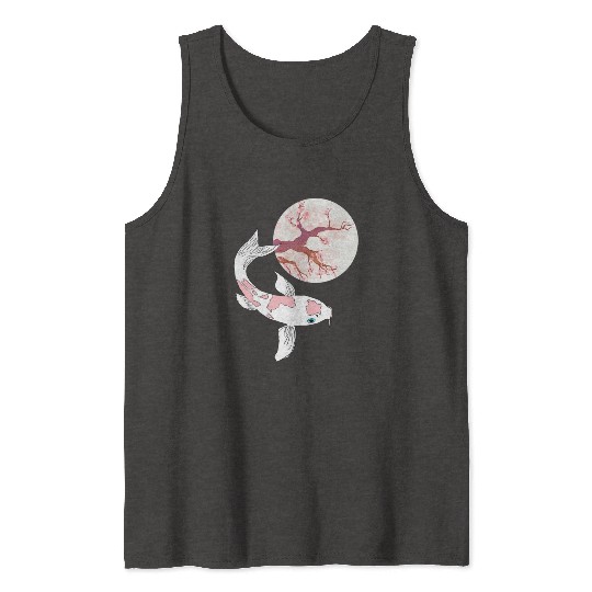 Koi Sakura Tree Moon Cherry Blossom Nishikigoi Jap Tank Tops