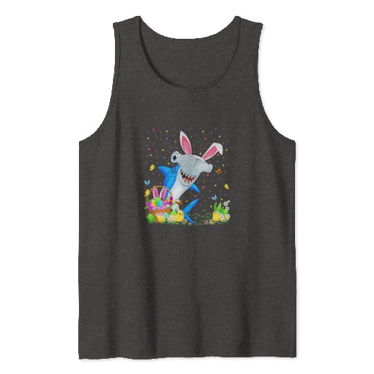 Shark Fish Easter Egg Hunting Hammerhead Shark Eas Tank Tops