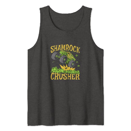 Kids Shamrock Crusher St Patricks Day Monster Truc Tank Tops