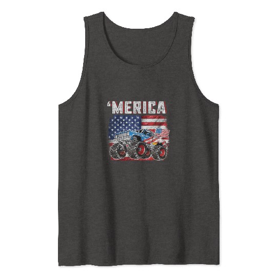Monster Truck USA Merica Men Boys 4th of July Tank Tops