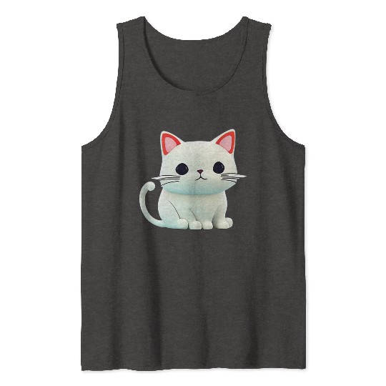 The Feline Fantasy A White Cat Chibi Design Tank Tops