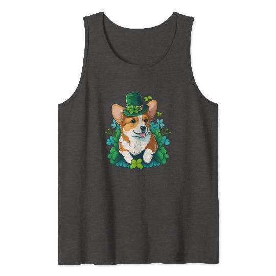 Funny Corgi Lover Shamrock Happy St Patricks Day Tank Tops