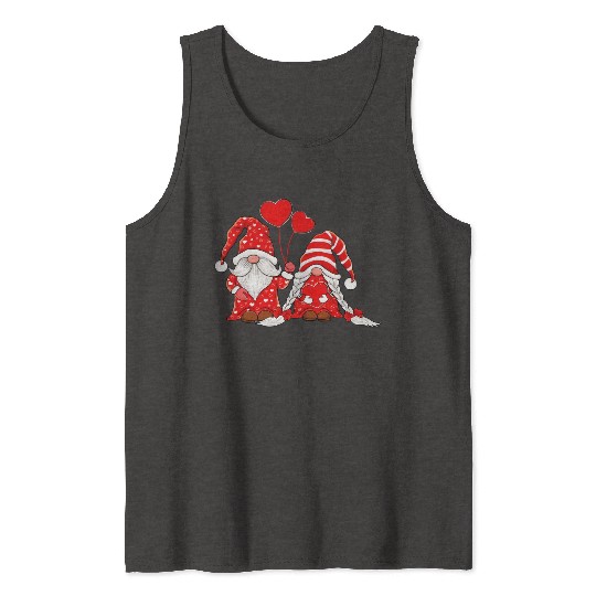 Gnomes Couple Holding Hearts Love Pattern Tank Tops