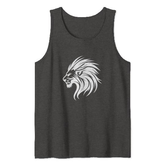 Evil Lion With Mane Tattoo Portrait Tank Tops
