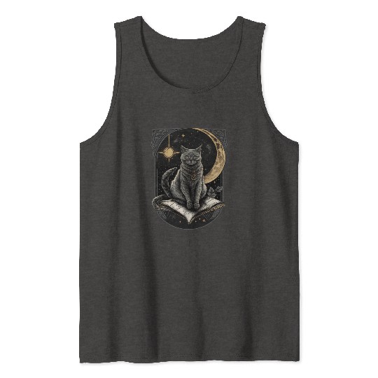 The Moon Tarot Card Celestial Cat Occult Ritual Tank Tops
