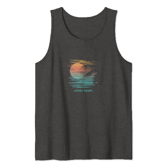 Artistic Venice Beach California Palm Tree Tank Tops