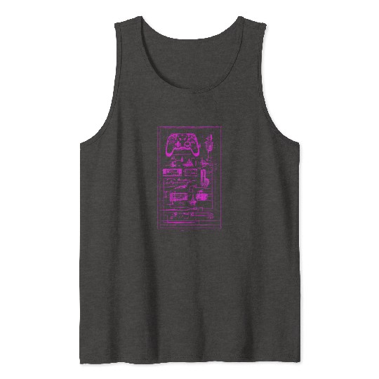 Neon Pink Video Game Controller Blueprint Tank Tops