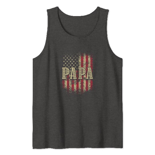 Papa US American Flag Patriotic Grandfather Funny Tank Tops