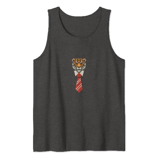 Orange Red Beige Colorful Tiger With Tie Tank Tops
