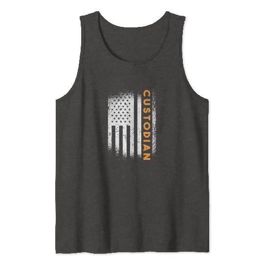 Cleaner Janitor American Flag School Custodian Tank Tops