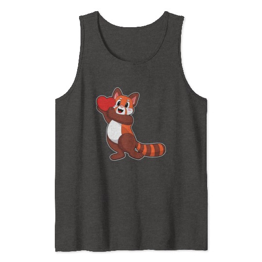 Red Panda At Love With Heart Tank Tops