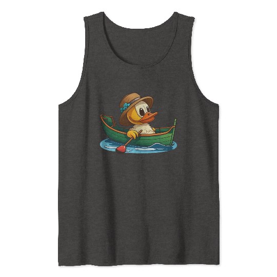 Cute duck in rowboat with summer hat and flower Tank Tops