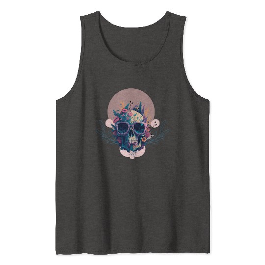 Dead Skull with Gothic floral rose flower gift Tank Tops