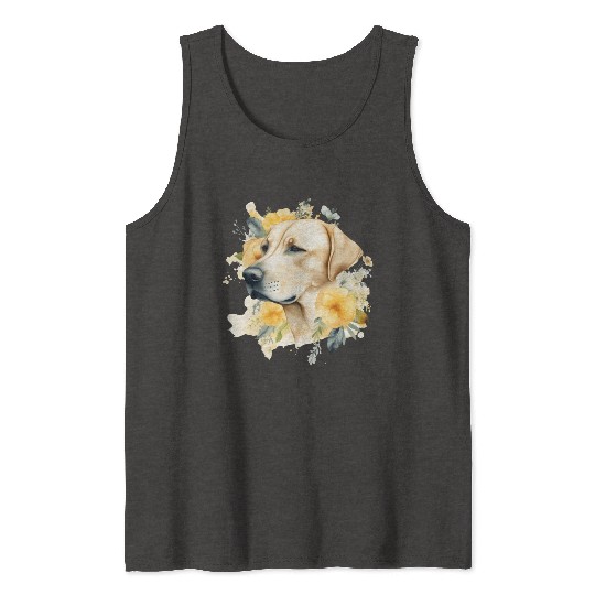 Yellow Lab Dog Watercolor Floral Tank Tops