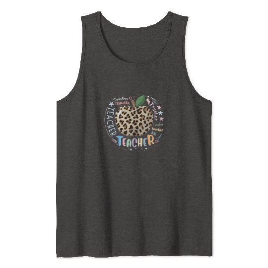 Teacher Typography Leopard Back to School Tank Tops