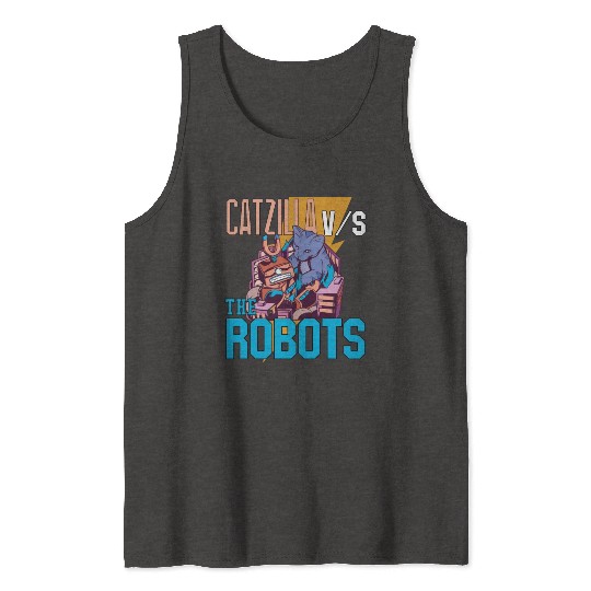 Catzilla Versus Robot Tank Tops