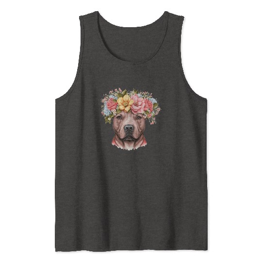 Cute Bull Terrier Flower Crown Pet Dog Breed Flora Tank Tops