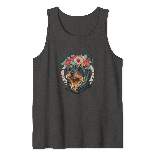 Cute Yorkshire Terrier Flower Crown Pet Dog Breed Tank Tops