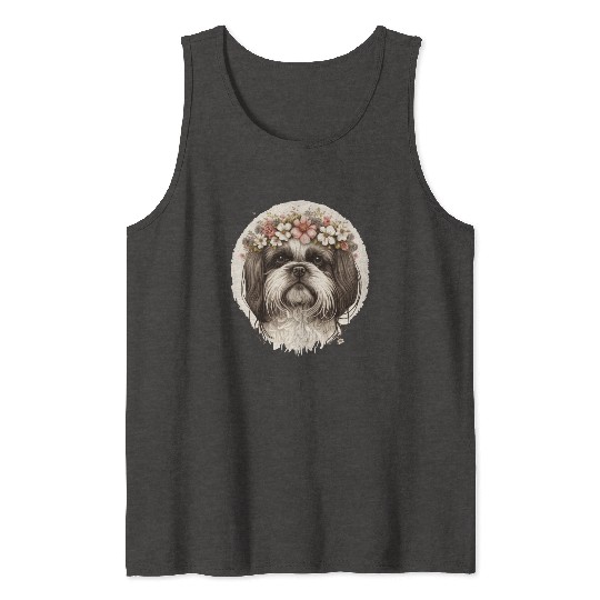 Cute Shih Tzu Flower Crown Pet Dog Breed Floral Pu Tank Tops
