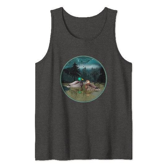 Duck couple in the duck pond at night & moonlight Tank Tops