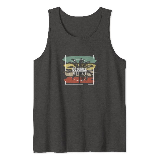 Cozumel Mexico Artistic Palm Tree Retro Tank Tops