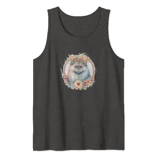 Cute Persian Cat Flower Crown Cats Pet Kitten Tank Tops