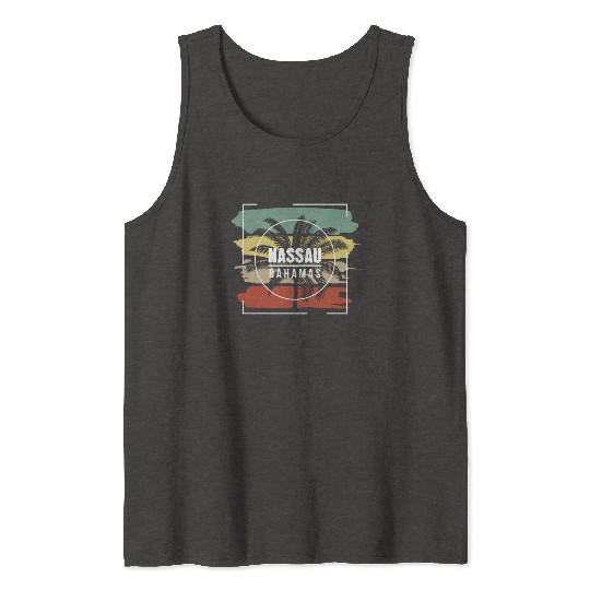 Nassau Bahamas Artistic Palm Tree Retro Tank Tops