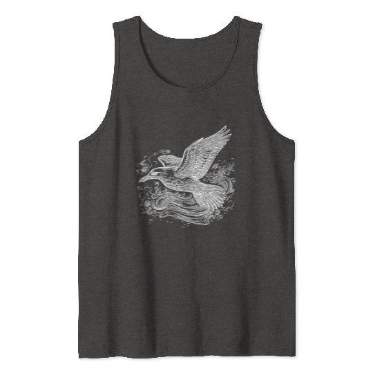 Elegant Flying Seagull Over The Water Tank Tops
