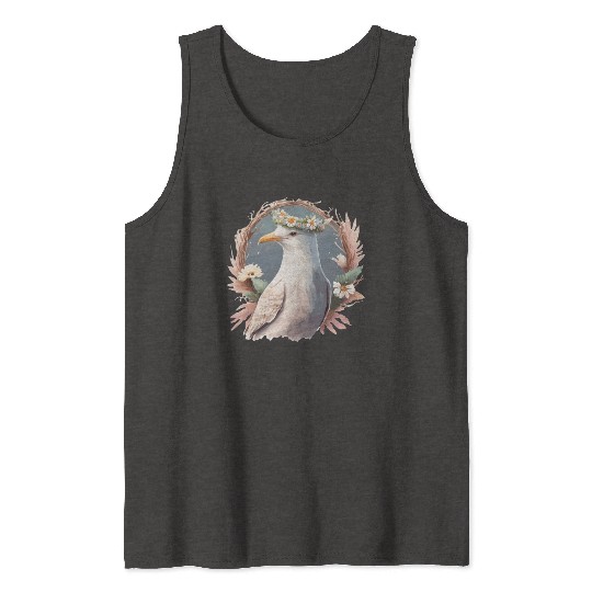 Seagull Bird Flower Crown Floral Seabirds Tank Tops