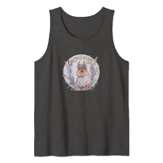 Cute Squirrel Flower Crown Animal Lovers Tank Tops
