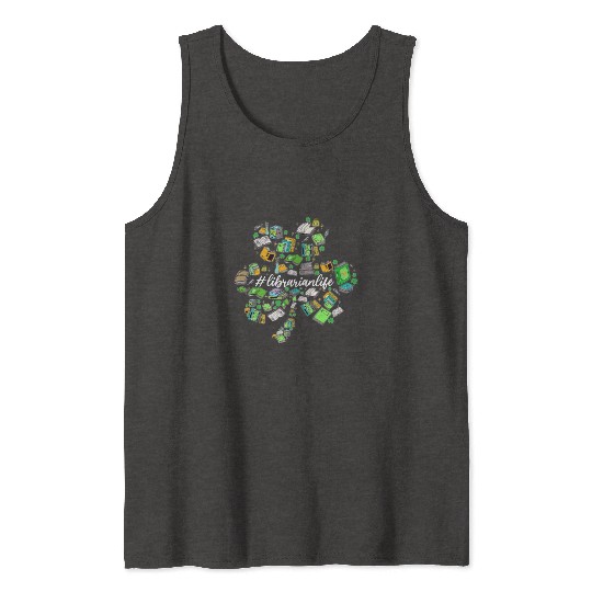 Cute Shamrock Librarian Reading Books Lover St Tank Tops