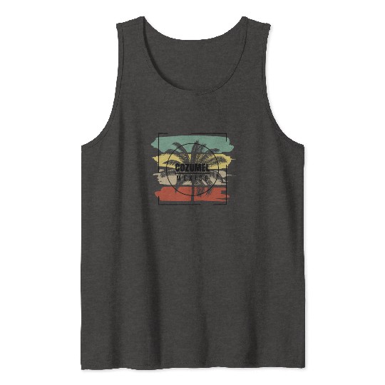 Cozumel Mexico Palm Tree Retro Artistic Tank Tops