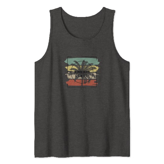 Waikiki Beach Oahu Hawaii Palm Tree Retro Artistic Tank Tops